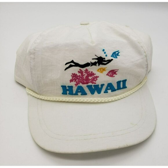 Vtg White Hawaii Embroidered Baseball Cap, Snapback Adjustable, Rope Braid Trim - Picture 10 of 10